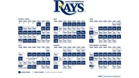 Tampa Bay Rays Printable Schedule